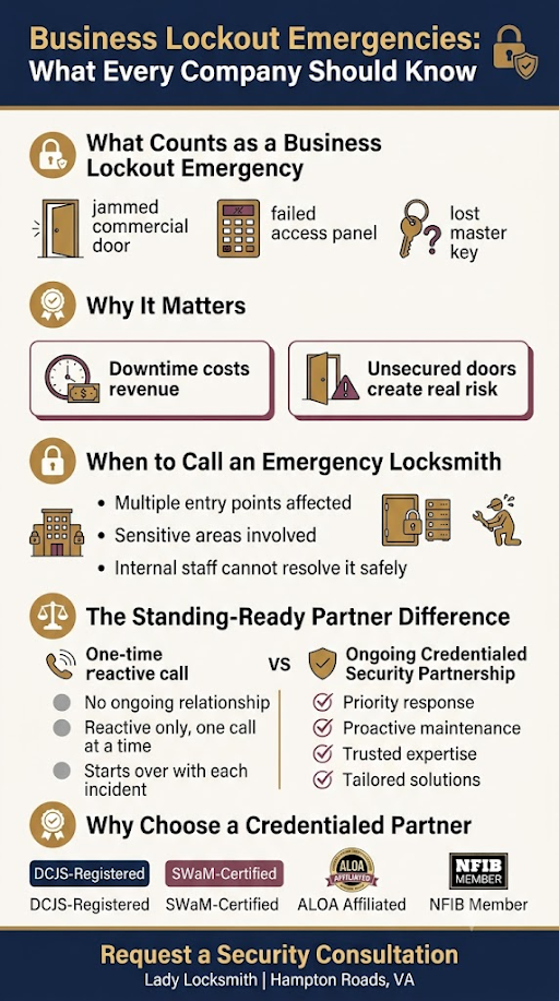 What Is an Emergency Locksmith for Business Lockouts, and Why It Matters for Hampton Roads Companies